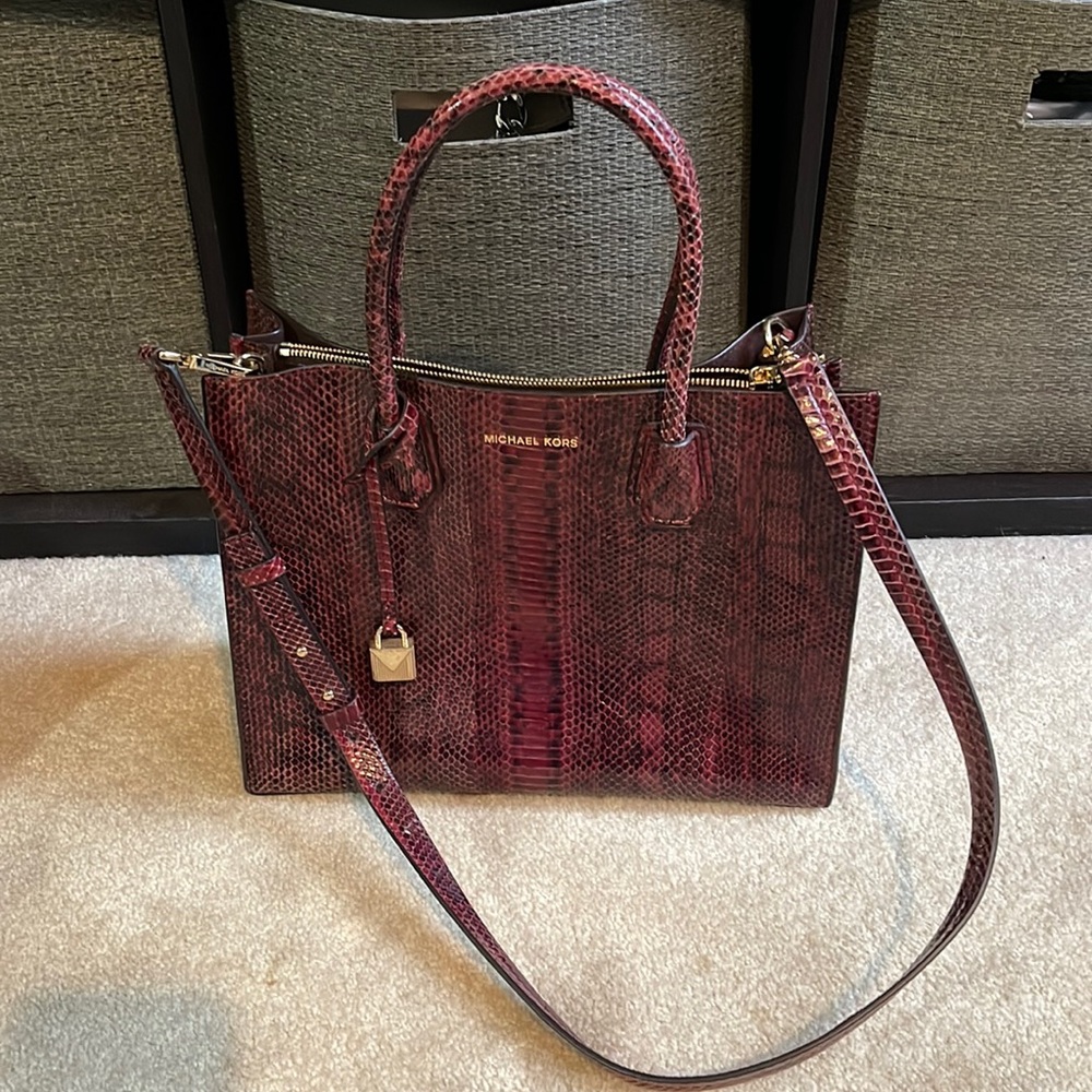 Authentic Dark Red snake print Mercer large convertible tote bag